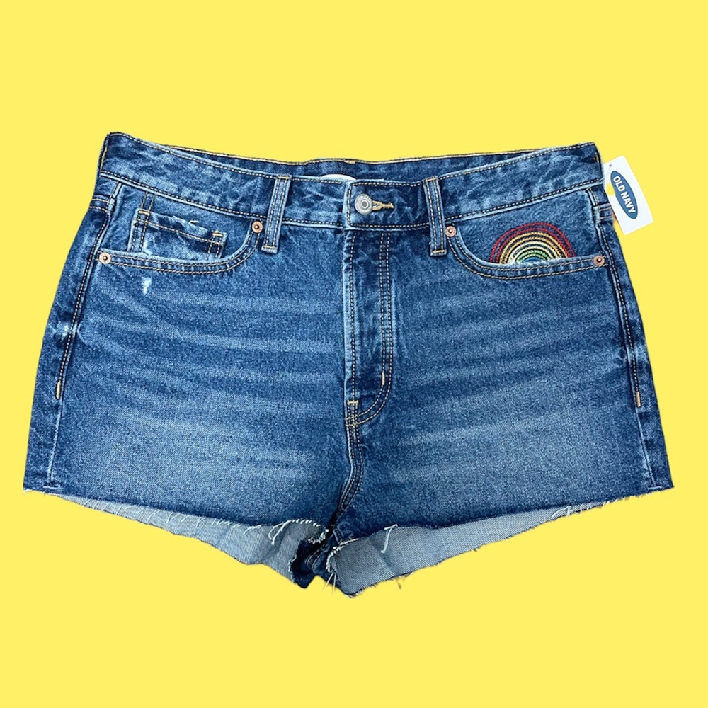NWT Old Navy O.G. Short high rise shortie rainbow embroidered distressed size 10